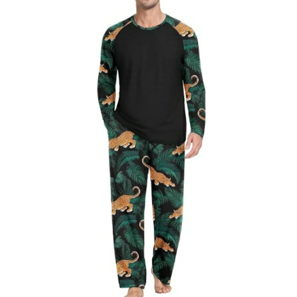 Men's Pajama Set Sleepwear Lightweight Long Sleeve Black /Green - Picture 2 of 5